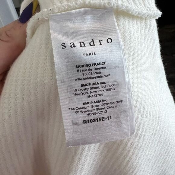 SANDRO Ivory Knit Fit & Flare Dress With Lace Mid Detail Size 1 | US Small - Picture 10 of 11